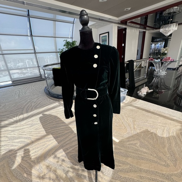 Vintage Dresses & Skirts - Vintage Black Velvet Dress with Pearl Accents